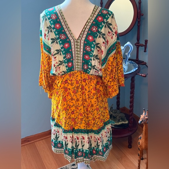 Kaleidoscope Accessories Boho Yellow Floral Swim Cover Up One Size Fits Most - Picture 2 of 7